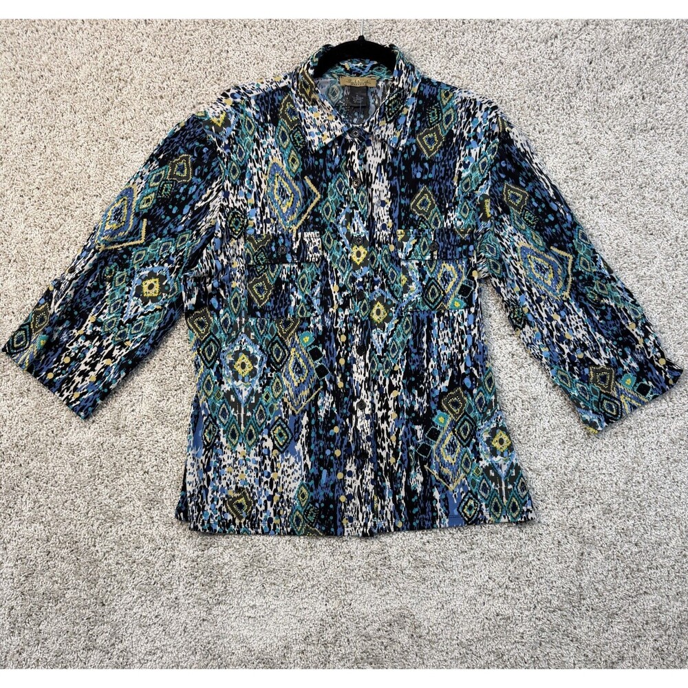 Peck & Peck Weekend Women's XL Blue Multicolor Print Button Front Tunic Top